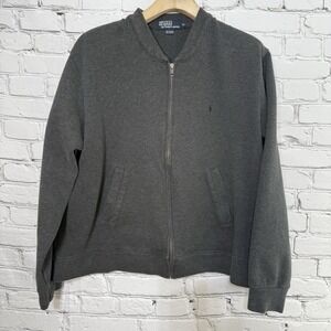 Vintage Polo Ralph Lauren Full Zip Bomber Style Cardigan Sweater Men's‎ XL Gray
